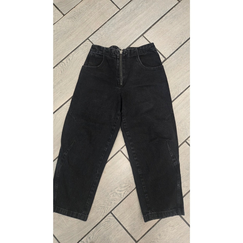 Zara High Waisted Barrel Leg Exposed Zip Jeans Washed Black USA 4